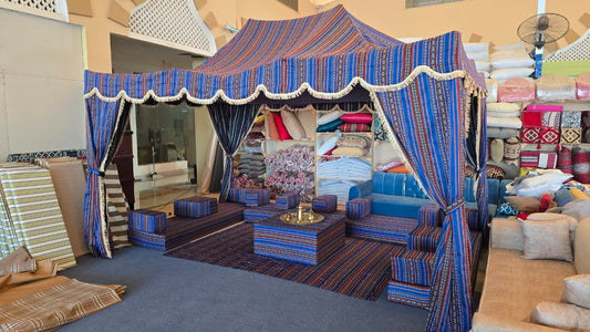 Indoor Arabic Majlis Seating Set – Complete Cushion, Carpet & Glass Table Package