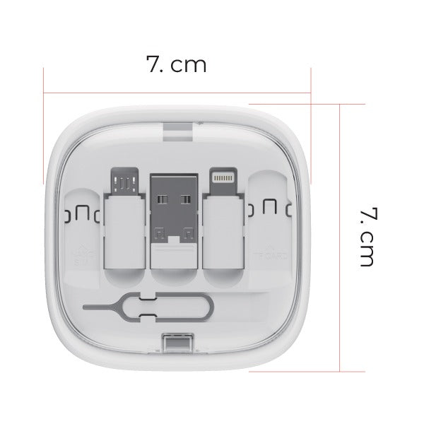 Measurement chart of a phone charging cable set with dimensions labeled.