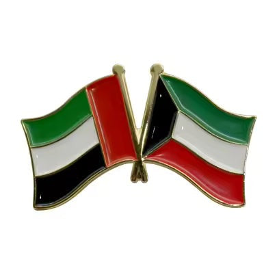 Double-sided flag pin of Palestine and Kuwait on a white background