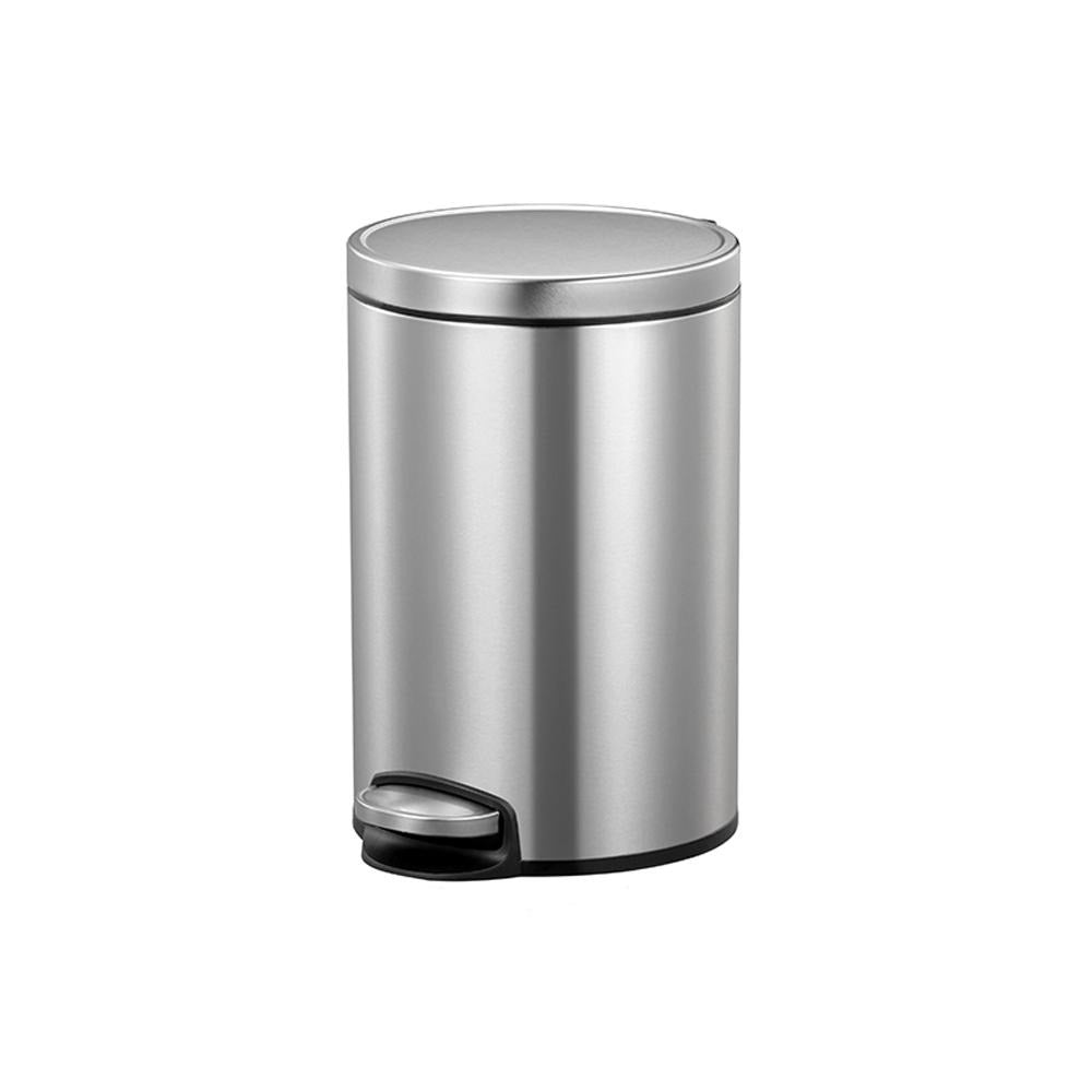 Stainless steel trash can on a white background