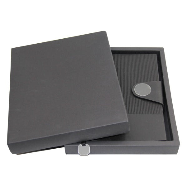 Gray jewelry box with a silver clasp on a white background