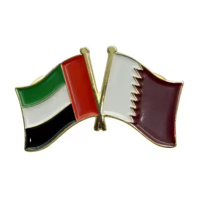 Pin with flags of United Arab Emirates and Qatar on a white background