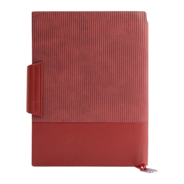 Red notebook with a strap on a white background